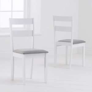 Ankila White Wooden Dining Chairs With Grey Fabric Seat In Pair