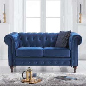 Chilloe Chesterfield Velvet 2 Seater Sofa In Blue