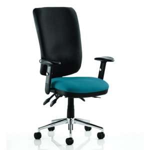 Chiro High Black Back Office Chair In Maringa Teal With Arms