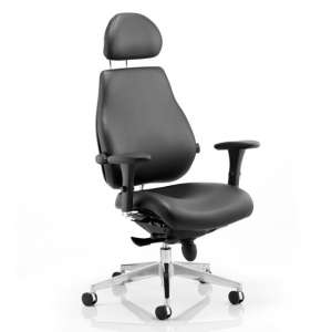 Chiro Plus Leather Headrest Office Chair In Black With Arms