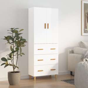 Chitt High Gloss Highboard With 2 Doors 3 Drawers In White