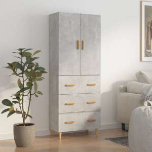 Chitt Wooden Highboard With 2 Doors 3 Drawer In Concrete Effect
