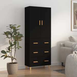 Chitt Wooden Highboard With 2 Doors 3 Drawers In Black