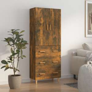 Chitt Wooden Highboard With 2 Doors 3 Drawers In Smoked Oak