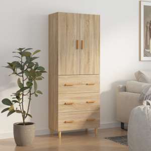 Chitt Wooden Highboard With 2 Doors 3 Drawers In Sonoma Oak
