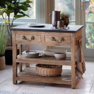 Chiwall Wooden 2 Drawers Kitchen Island In Oak