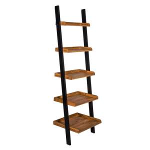 Chollerford Wooden Ladder Shelf In Oiled Wood With Black Frame