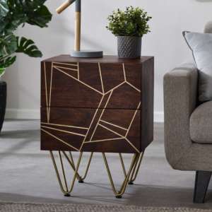 Chort Wooden Side Table In Dark Walnut With 2 Drawers