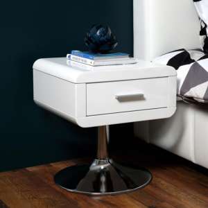 Christoval High Gloss Bedside Cabinet In White With Chrome Base