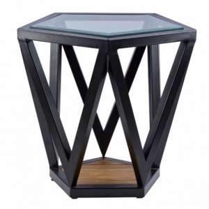 Ciao Clear Glass Top Pentagon Side Table With Black Metal Base