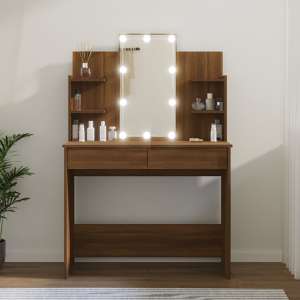 Cielle Wooden Dressing Table In Brown Oak With LED Lights
