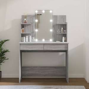 Cielle Wooden Dressing Table In Grey Sonoma Oak With LED Lights