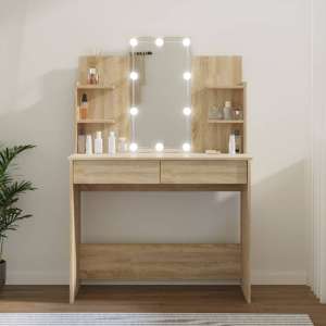 Cielle Wooden Dressing Table In Sonoma Oak With LED Lights