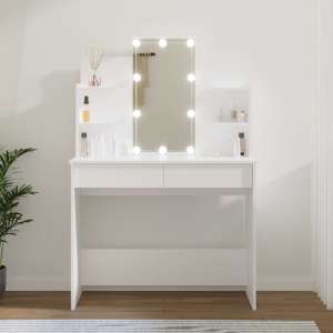 Cielle Wooden Dressing Table In White With LED Lights