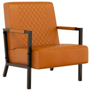 Cielo Faux Leather Armchair In Brown With Black Metal Frame