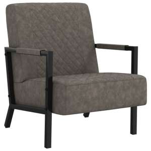 Cielo Faux Leather Armchair In Dark Grey With Black Metal Frame