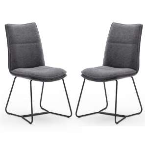 Ciko Anthracite Fabric Dining Chairs With Black Legs In Pair