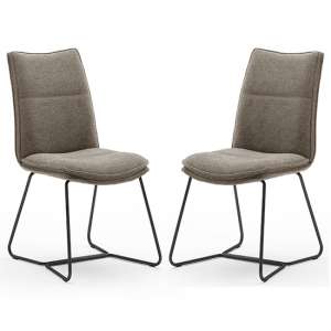 Ciko Cappuccino Fabric Dining Chairs With Black Legs In Pair
