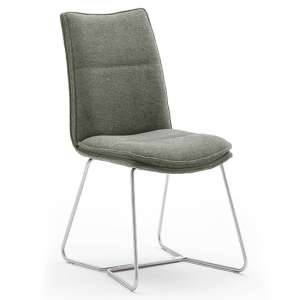 Ciko Fabric Dining Chair In Olive With Brushed Legs