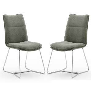 Ciko Olive Fabric Dining Chairs With Brushed Legs In Pair