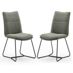 Ciko Olive Fabric Dining Chairs With Matt Black Legs In Pair