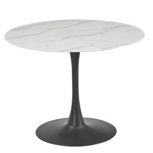 Circe Marble Print Glass Dining Table In White