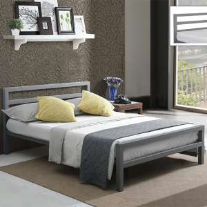 City Block Metal Vintage Style King Size Bed In Grey