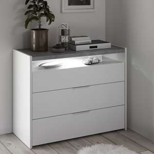 Civic LED Wide Chest Of Drawers Matt White And Cement Effect
