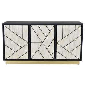 Clapham Wooden Abstract Sideboard With 3 Doors In Bone Inlay
