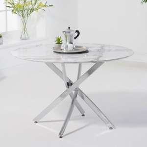 Clora Round Wooden Dining Table In White Marble Effect