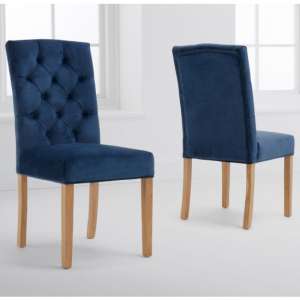 Clarisse Blue Velvet Dining Chairs With Oak Legs In A Pair