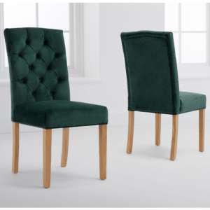 Clarisse Green Velvet Dining Chairs With Oak Legs In A Pair