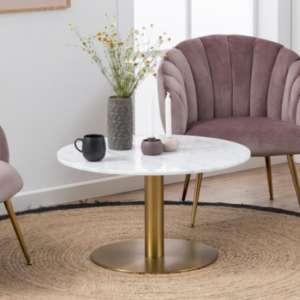 Clarkston Marble Coffee Table In Guangxi White With Brass Base