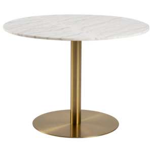 Clarkston Marble Dining Table In Guangxi White With Brass Base