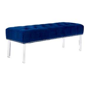 Clarox Velvet Upholstered Dining Bench In Blue