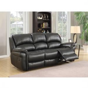 Claton Recliner 3 Seater Sofa In Black Faux Leather