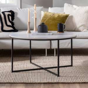 Clayton Coffee Table In White Marble Effect With Black X-Base