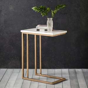 Cleo Supper Side Table In Bronze With Marble Top