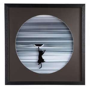 Climbing Cat Picture Glass Wall Art In White Wooden Frame