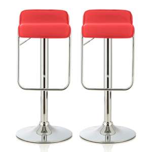 Clova Red Faux Leather Swivel Gas-Lift Bar Stools In Pair
