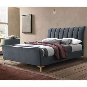 Clover Fabric Double Bed In Grey Velvet