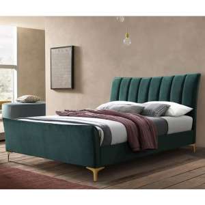 Clover Fabric King Size Bed In Green Velvet