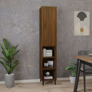 Clovis Wooden Highboard With 1 Door In Brown Oak