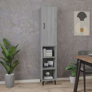 Clovis Wooden Highboard With 1 Door In Grey Sonoma Oak