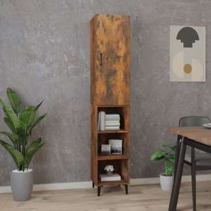 Clovis Wooden Highboard With 1 Door In Smoked Oak