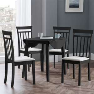 Calista Round Drop-Leaf Dining Table In Black With 4 Chairs