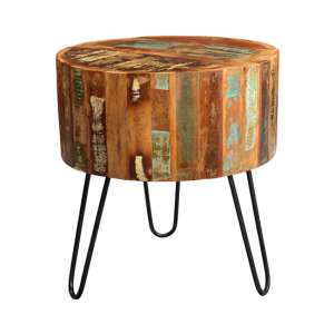Coburg Wooden Drum Side Table In Vintage Oak