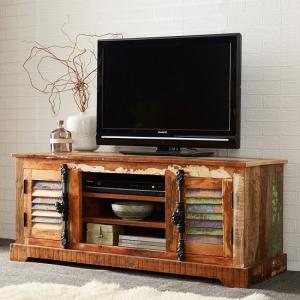 Coburg Wooden TV Stand In Reclaimed Wood With 2 Doors