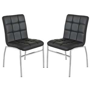 Coco Black Faux Leather Dining Chairs With Chrome Legs In Pair