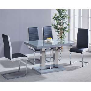 Coco Gloss Grey Dining Table 4 Symphony Black And White Chairs